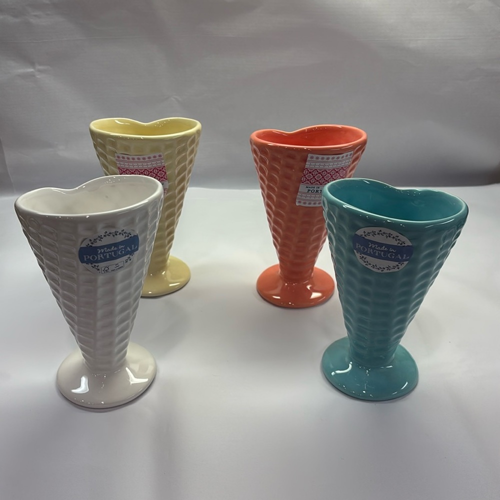Faiancas Ramos Portugal Waffle Ice Cream Cone Bowls Set of 4